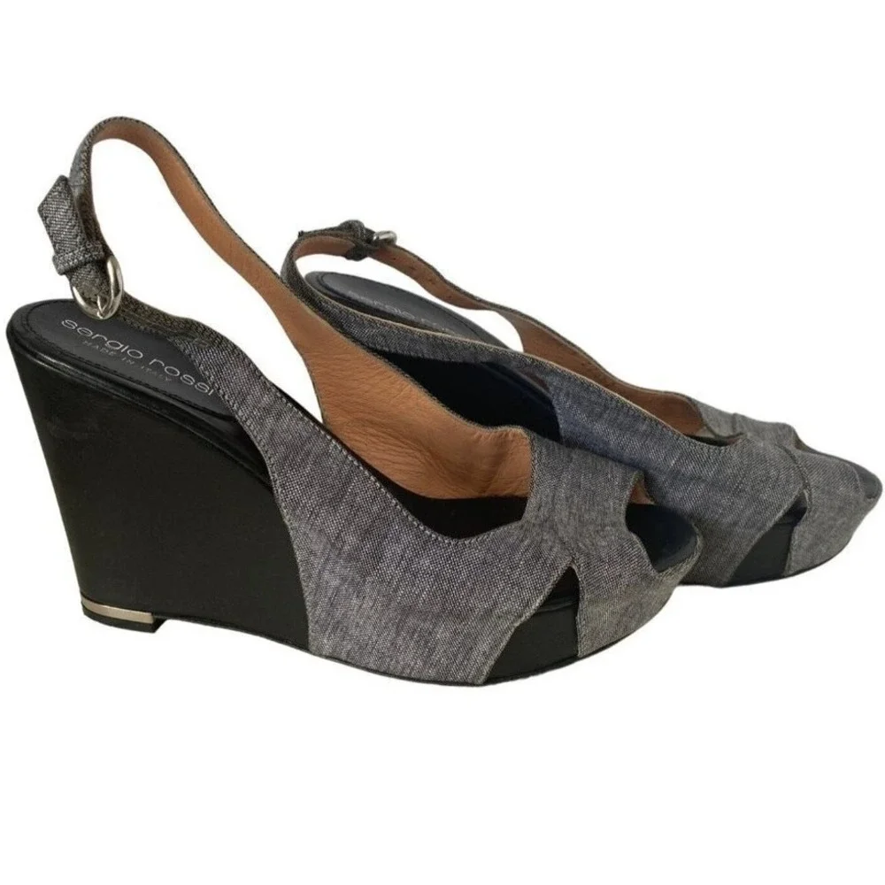 Sergio‎ Rossi sling back peep toe wedges sandals Women size 36